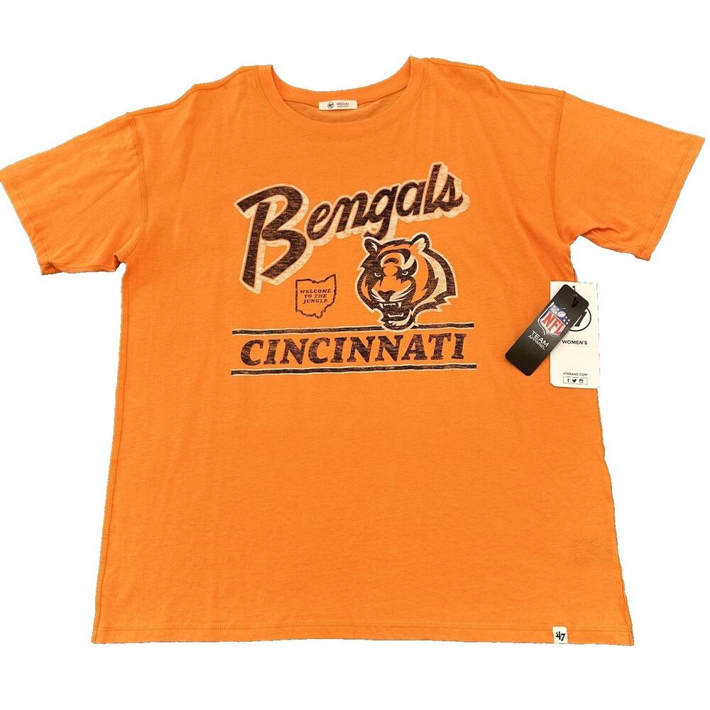 47 Brand Cincinnati Bengals Orange NFL Football T Shirt Women's Size L NWT